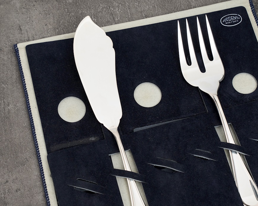 Posate servire pesce argento 202 grammi 2 pezzi in stile Inglese usato ricondizionato Zanolli Vintage