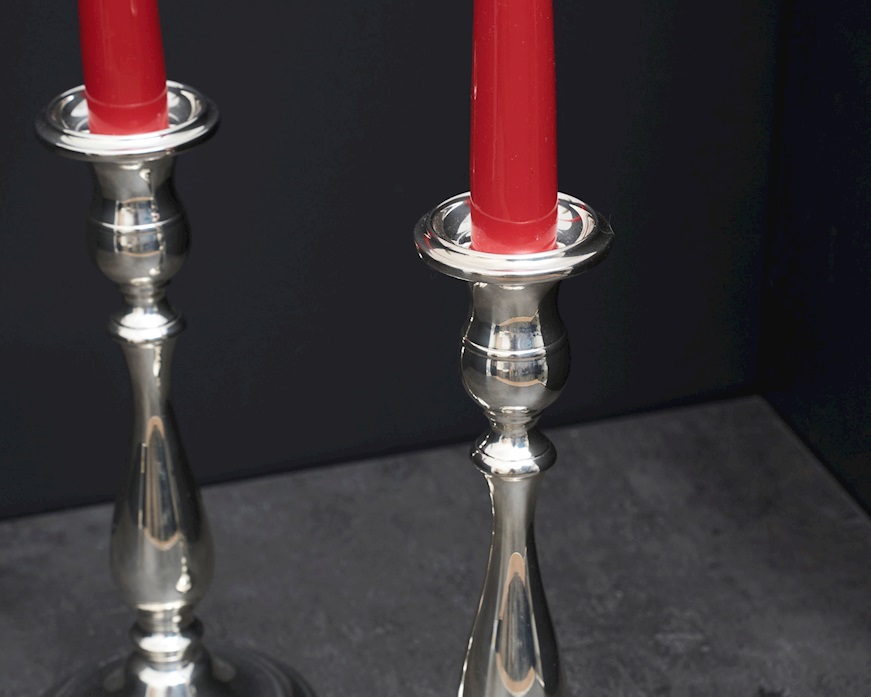 Coppia di candelieri monofiamma argento 400 grammi in stile Inglese usato ricondizionato Zanolli Vintage