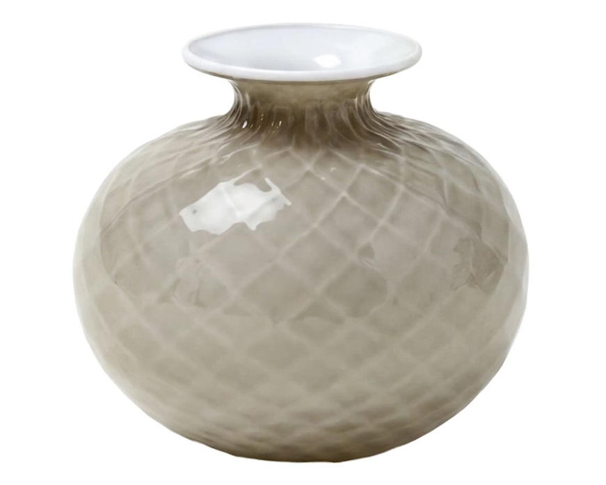Vaso Monofiore Balloton vetro di Murano talpa lattimo con filo lattimo Venini