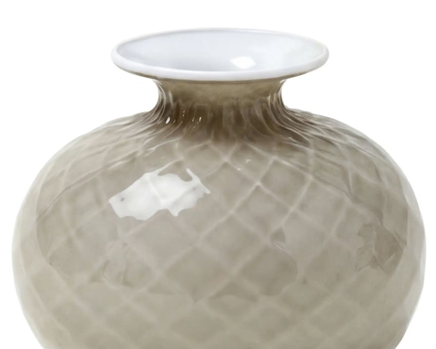 Vaso Monofiore Balloton vetro di Murano talpa lattimo con filo lattimo Venini