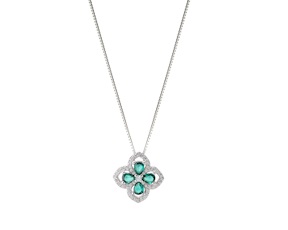 Collana argento con fiore zirconi smeraldo Sovrani