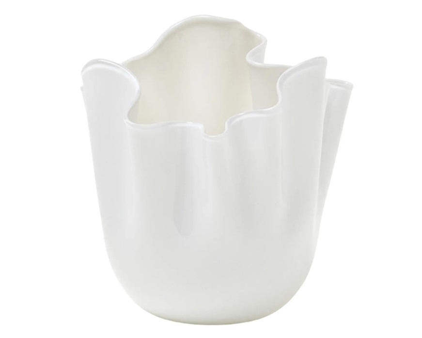 Vaso Fazzoletto vetro di Murano bicolore lattimo interno talpa Venini