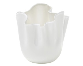 Vaso Fazzoletto vetro di Murano bicolore lattimo interno talpa Venini