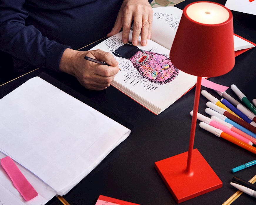 Table lamp Poldina Pro red Zafferano