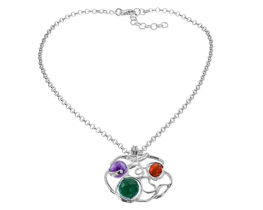 Necklace Vibra silver with amethyst, carnelian and green agate Selezione Zanolli