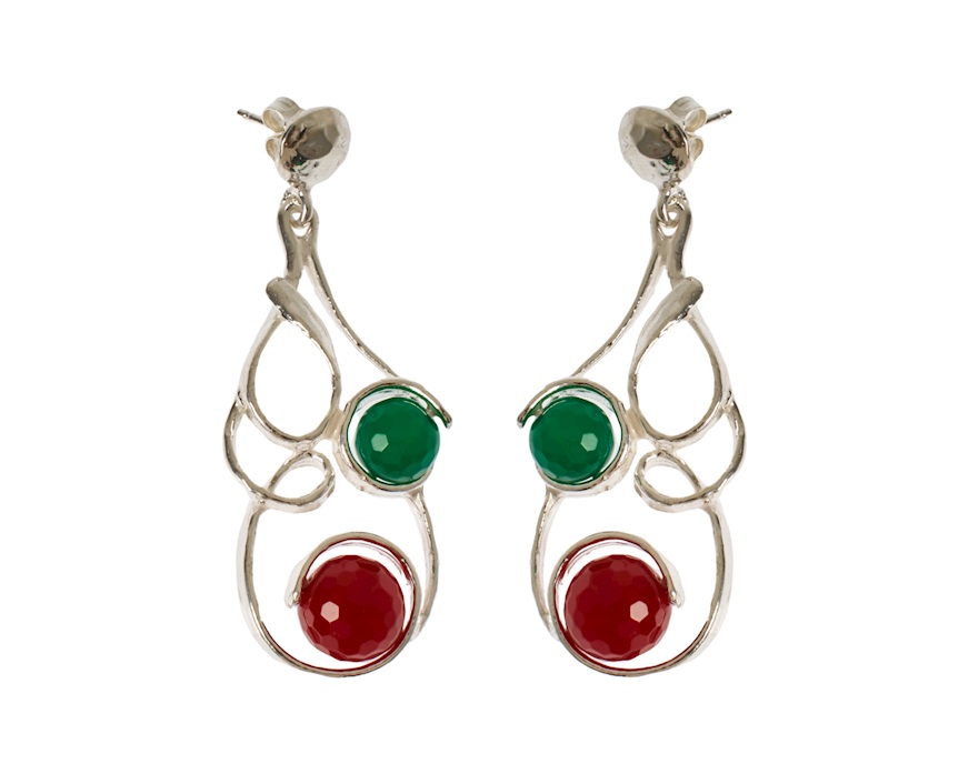 Earrings Vibra silver with carnelian and green agate Selezione Zanolli