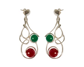 Orecchini pendenti Vibra argento con corniola e agata verde Selezione Zanolli