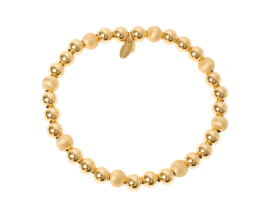 Bracciale elastico argento dorato con palle lucide e satinate Selezione Zanolli