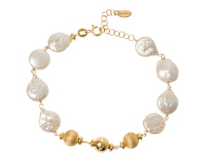 Bracciale argento dorato con palle lucide e satinate e perla piatta Selezione Zanolli