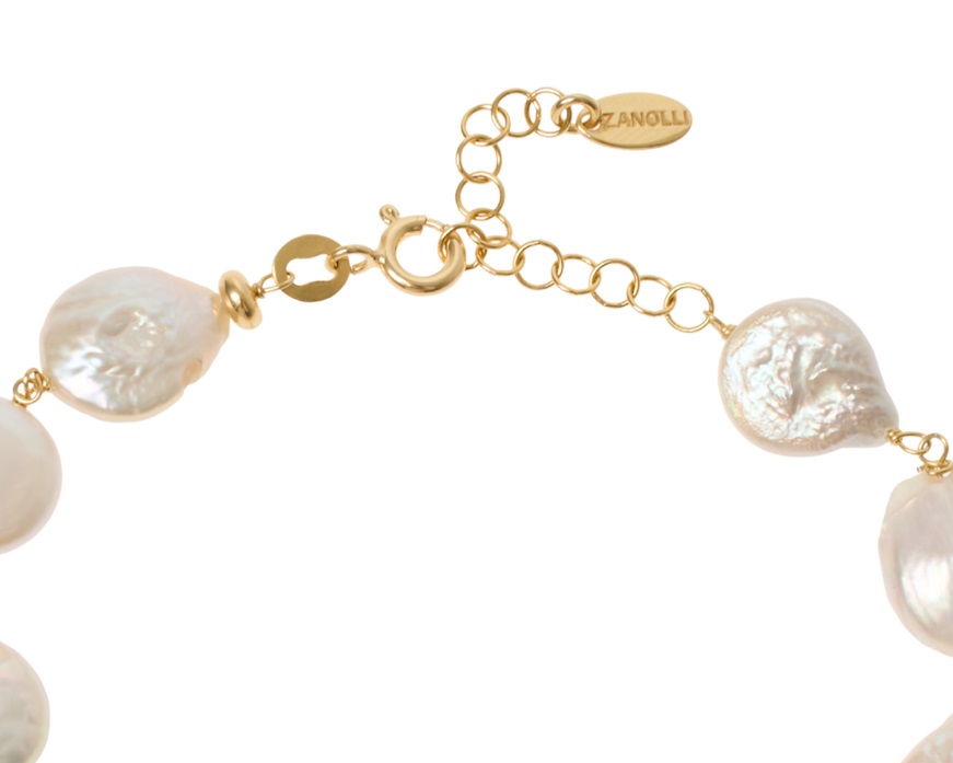 Bracciale argento dorato con palle lucide e satinate e perla piatta Selezione Zanolli