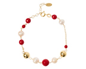 Bracciale argento dorato con corallo, perle e palle lucide Selezione Zanolli