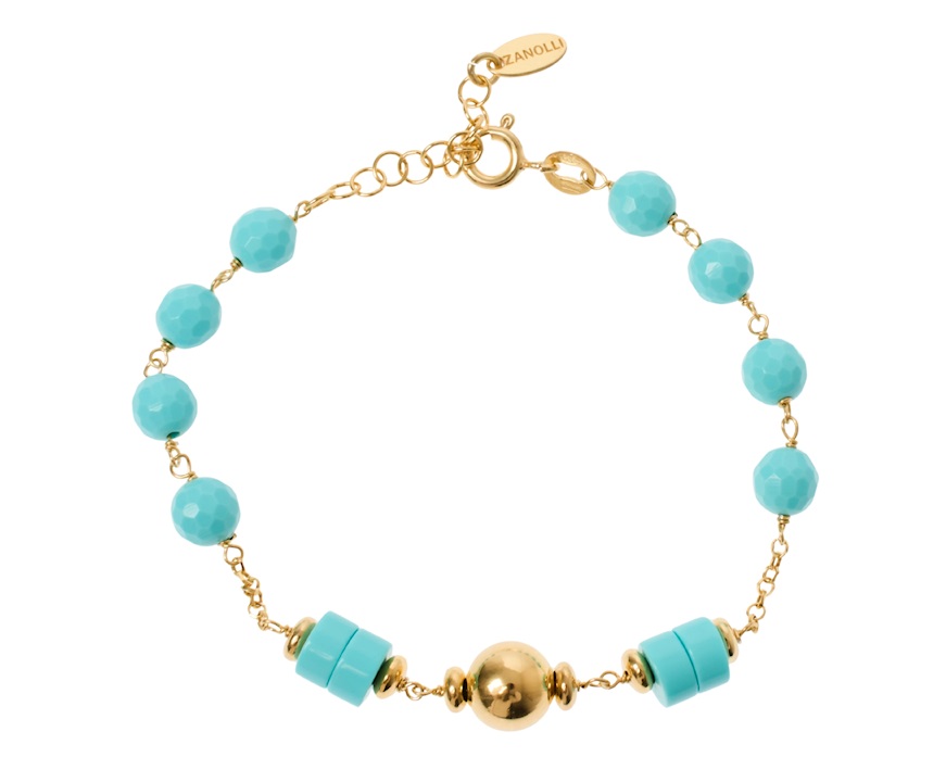 Bracciale argento dorato con turchese e palle lucide Selezione Zanolli