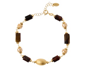 Bracciale argento dorato con chicco satinato, occhio di tigre e ceramica Selezione Zanolli