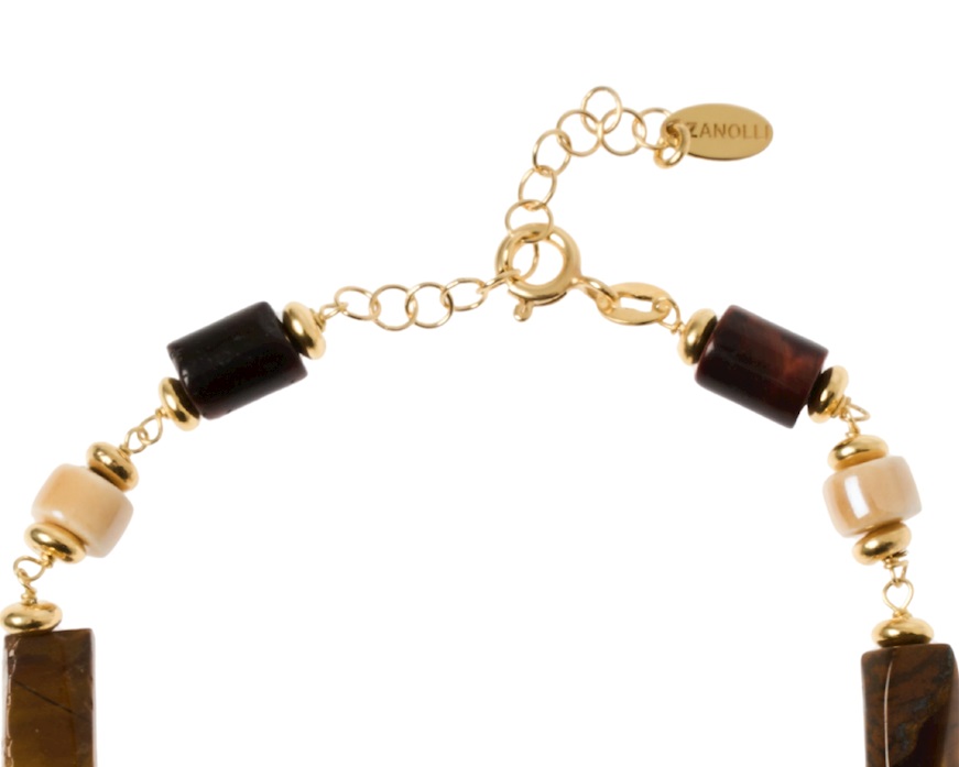 Bracciale argento dorato con chicco satinato, occhio di tigre e ceramica Selezione Zanolli