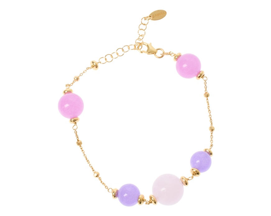 Bracciale argento dorato con ametista, giada e cristallo Selezione Zanolli
