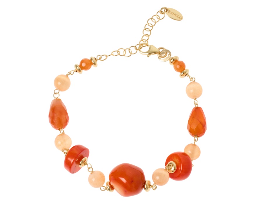 Bracciale argento dorato con bamboo, corniola e occhio di gatto Selezione Zanolli