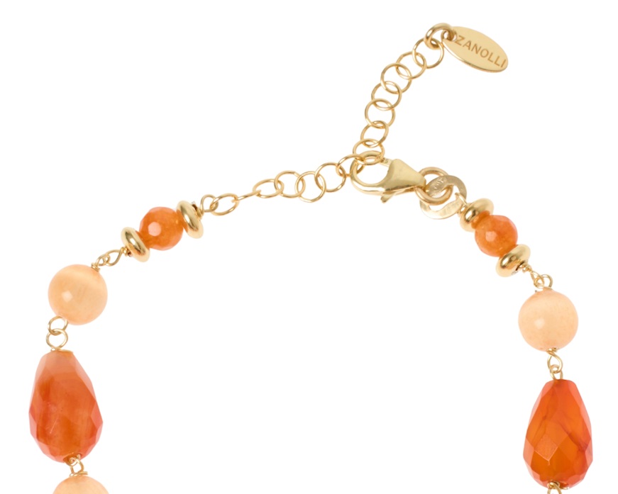 Bracciale argento dorato con bamboo, corniola e occhio di gatto Selezione Zanolli