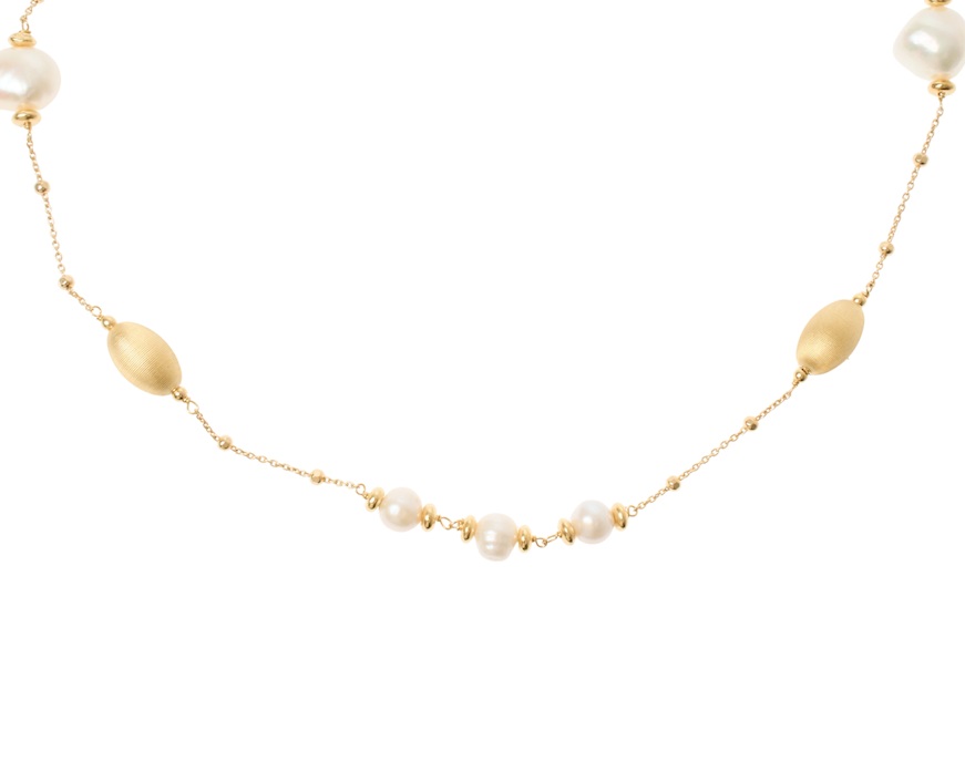 Collana argento dorato con chicco satinato e perla Selezione Zanolli