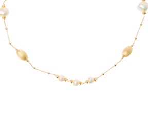 Collana argento dorato con chicco satinato e perla Selezione Zanolli