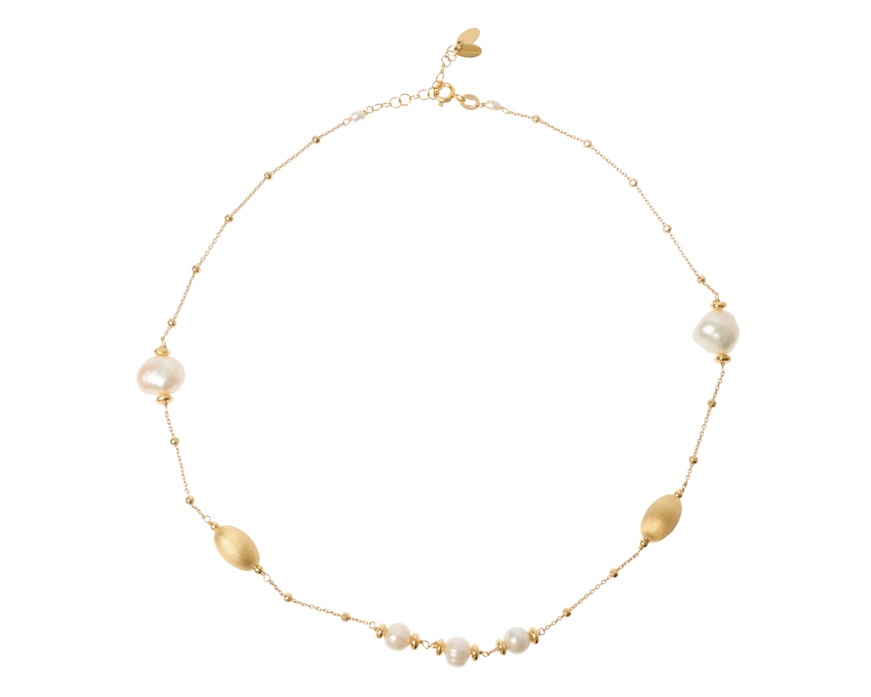 Collana argento dorato con chicco satinato e perla Selezione Zanolli