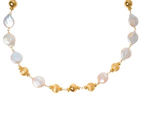 Collana argento dorato con palle lucide e satinate e perla piatta Selezione Zanolli