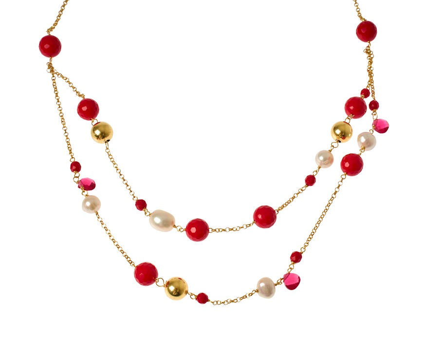 Collana argento dorato con corallo, perle e palle lucide Selezione Zanolli