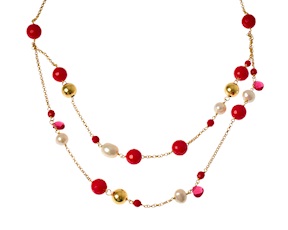 Collana argento dorato con corallo, perle e palle lucide Selezione Zanolli