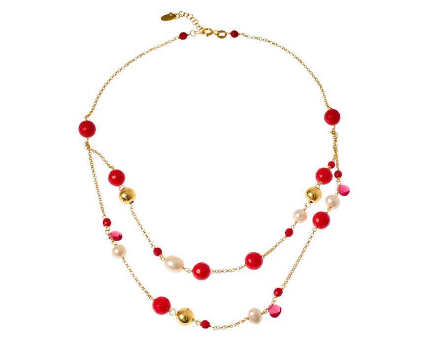 Collana argento dorato con corallo, perle e palle lucide Selezione Zanolli