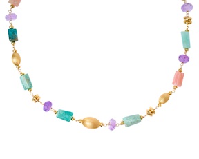 Collana argento dorato con amazzonite, apatite, moonstone e cristallo viola Selezione Zanolli