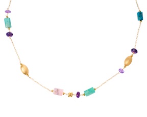 Collana argento dorato con amazzonite, apatite, moonstone e cristallo viola Selezione Zanolli