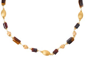 Collana argento dorato con chicco satinato, occhio di tigre e ceramica Selezione Zanolli