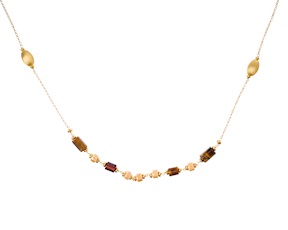 Collana argento dorato con chicco satinato, occhio di tigre e ceramica Selezione Zanolli