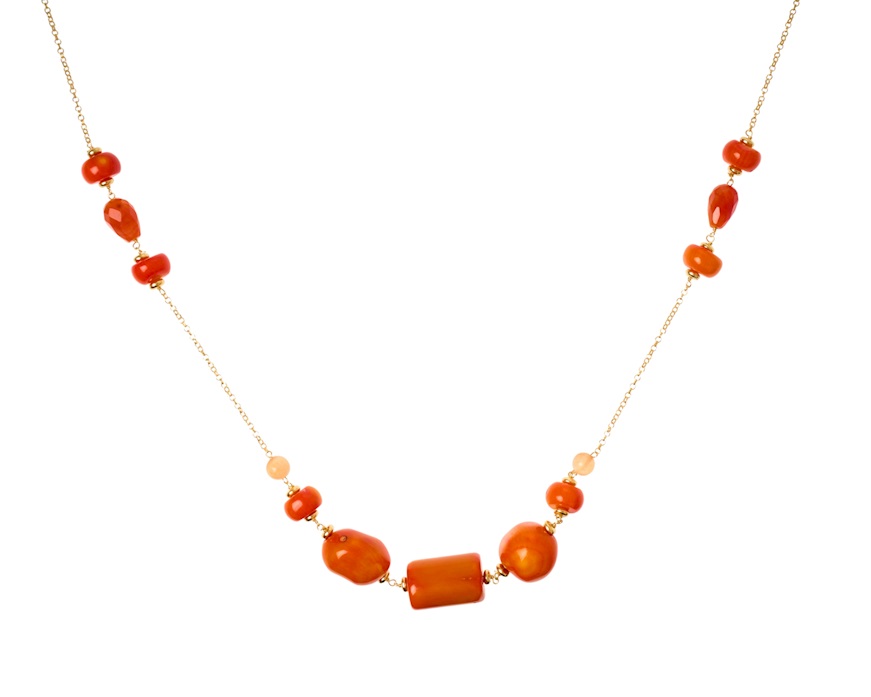 Collana argento dorato con bamboo, corniola e occhio di gatto Selezione Zanolli