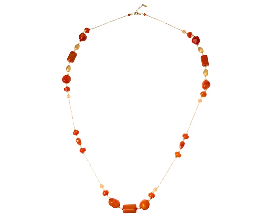 Collana argento dorato con bamboo, corniola e occhio di gatto Selezione Zanolli