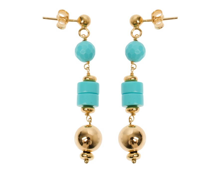 Orecchini argento dorato con turchese e palle lucide Selezione Zanolli