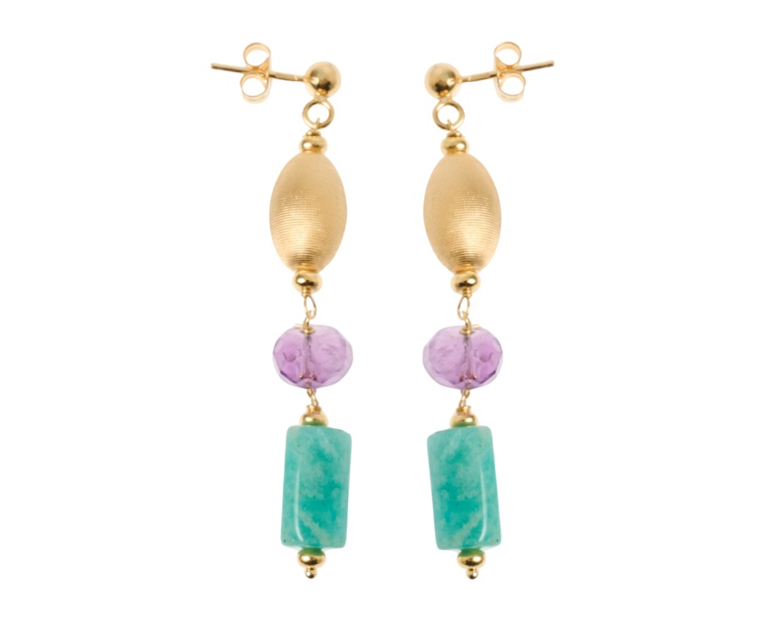Orecchini argento dorato con amazzonite e cristallo viola Selezione Zanolli