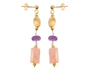 Orecchini argento dorato con moonstone rosa e cristallo viola Selezione Zanolli