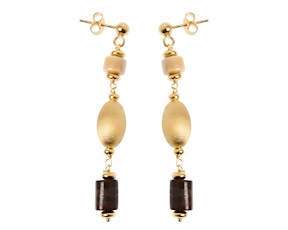Orecchini argento dorato con chicco satinato, occhio di tigre e ceramica Selezione Zanolli
