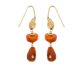 Orecchini argento dorato con bamboo, corniola e occhio di gatto Selezione Zanolli