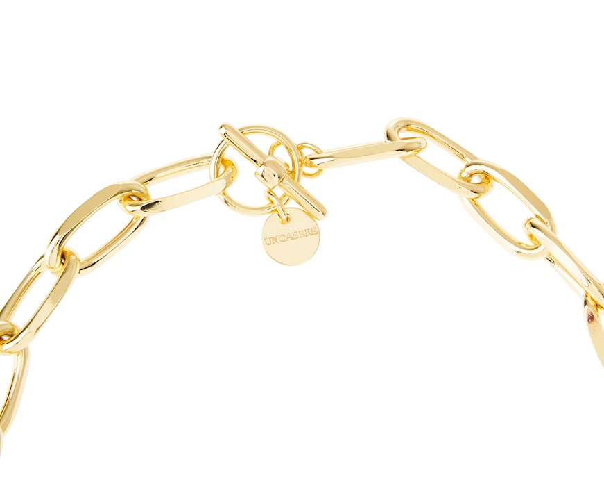 Necklace in gilded bronze with ovals knit and T closure Unoaerre