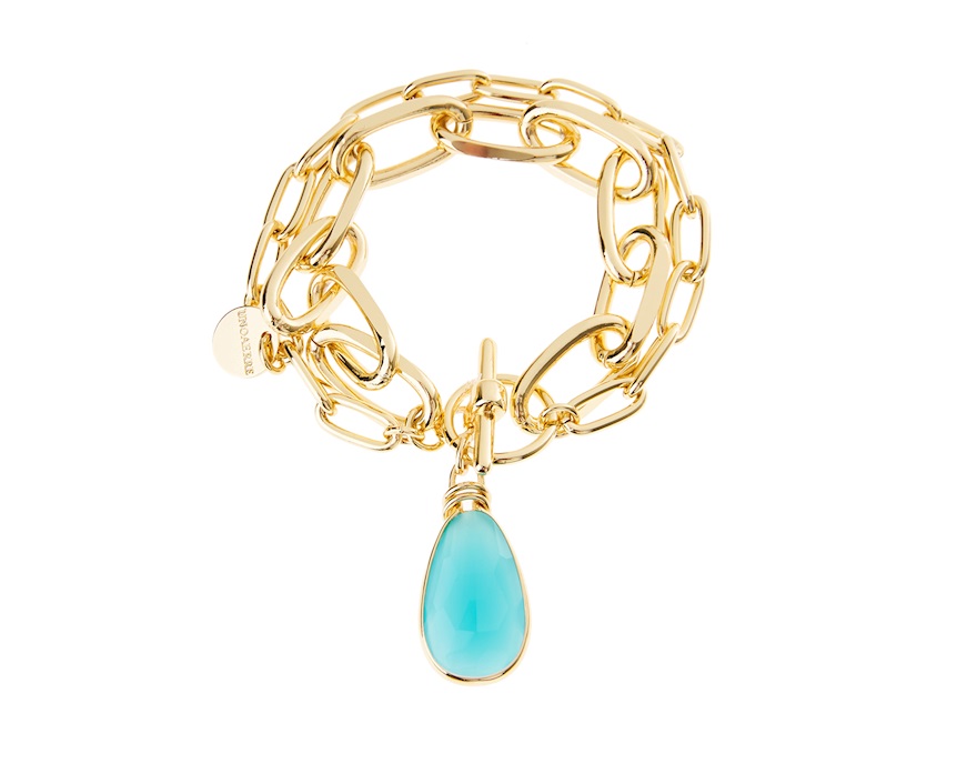 Bracelet in gilded bronze with turquoise crystal Unoaerre