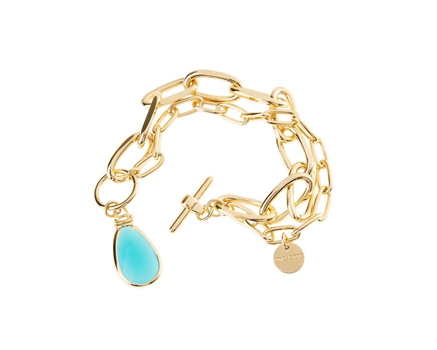 Bracelet in gilded bronze with turquoise crystal Unoaerre