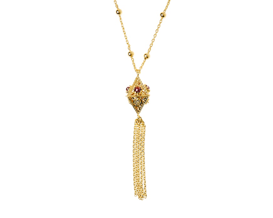 Necklace Gipsy in gilt bronze with pyramid and red crystal Unoaerre