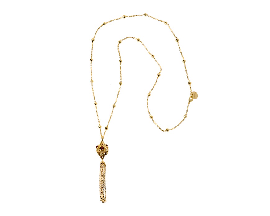 Necklace Gipsy in gilt bronze with pyramid and red crystal Unoaerre