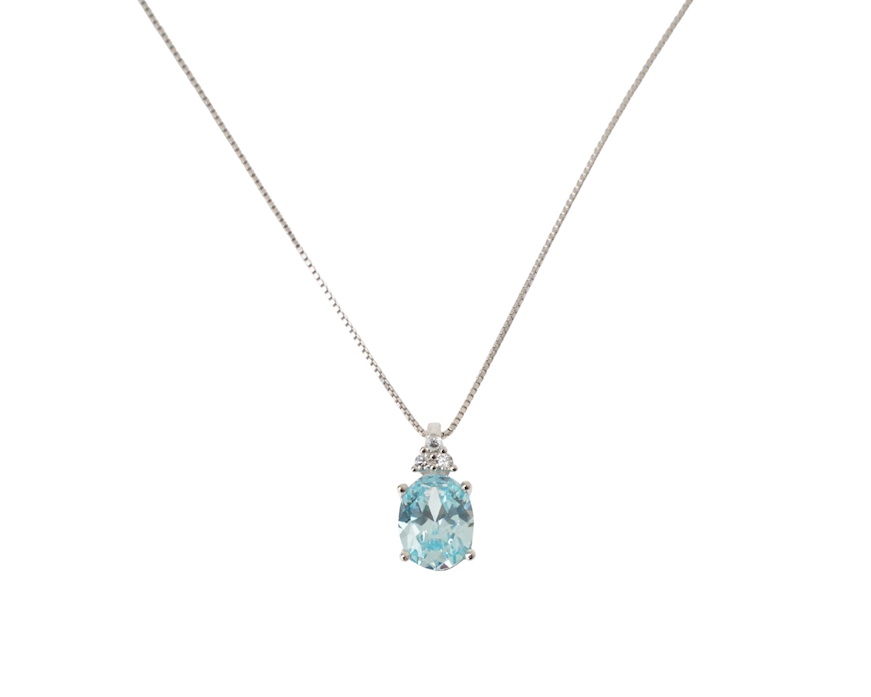 Collana argento con ovale acquamarina e zirconi bianchi Sovrani