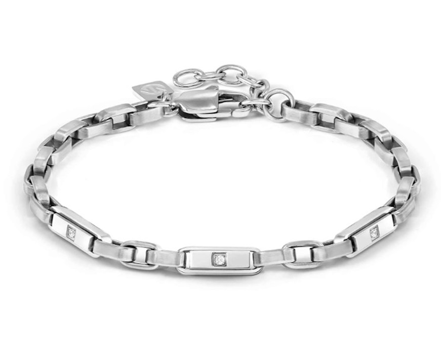 Bracciale uomo Manvision acciaio con 3 zirconi bianchi Nomination