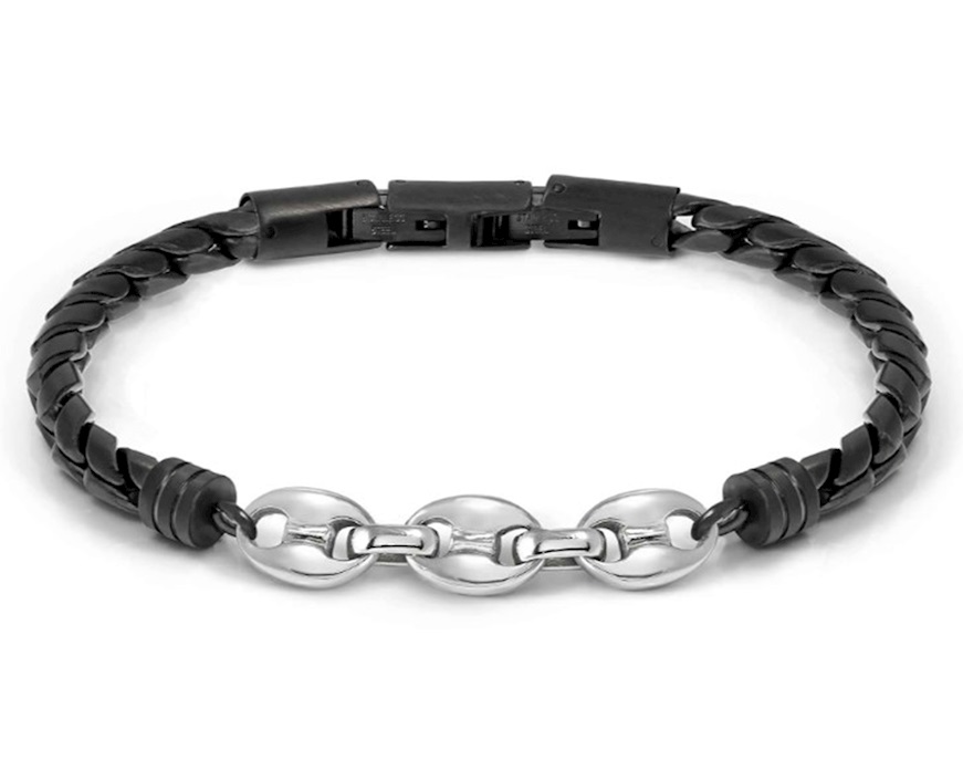 Bracciale uomo Manvision acciaio tubolare nero con maglia marina Nomination