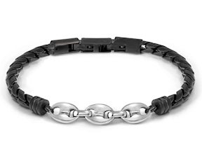 Bracciale uomo Manvision acciaio tubolare nero con maglia marina Nomination