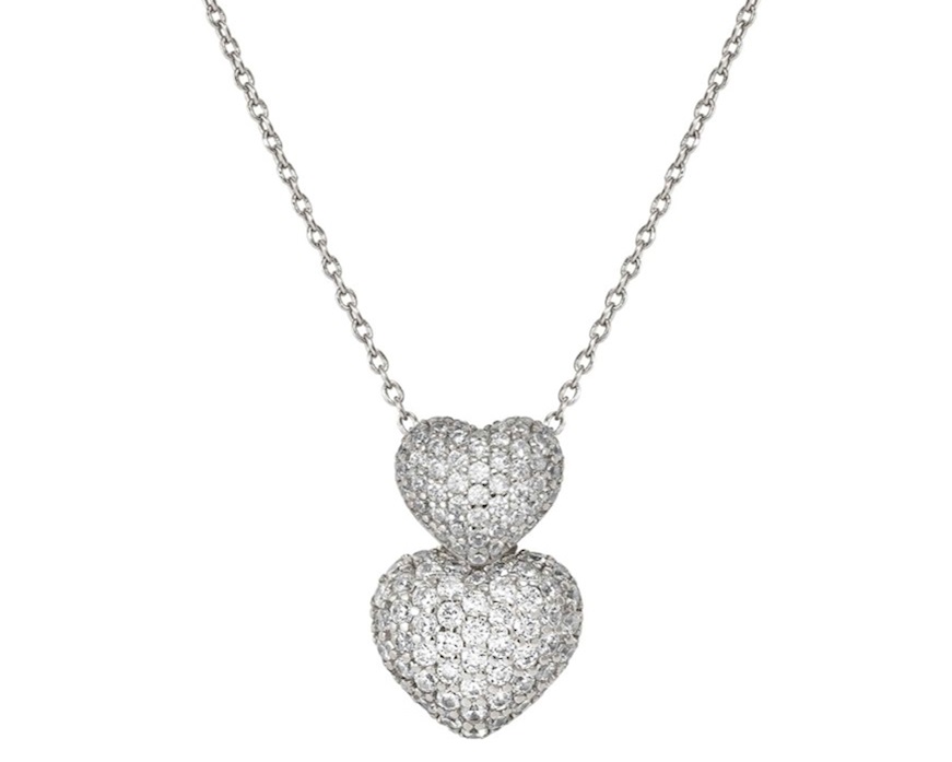 Collana Life Poetry argento doppio cuore con pavè di zirconi Nomination