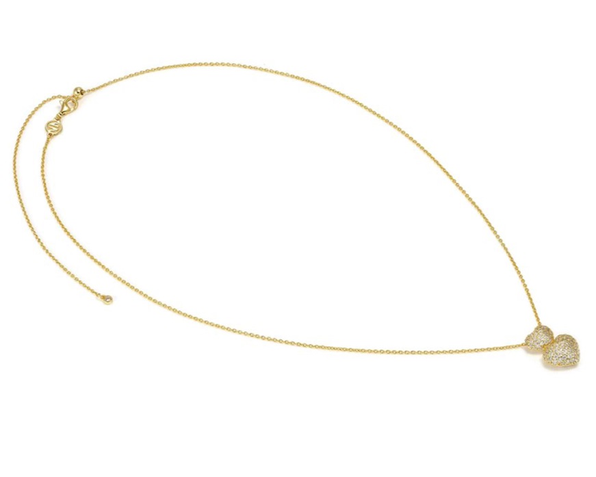 Collana Life Poetry argento dorato doppio cuore con pavè di zirconi Nomination